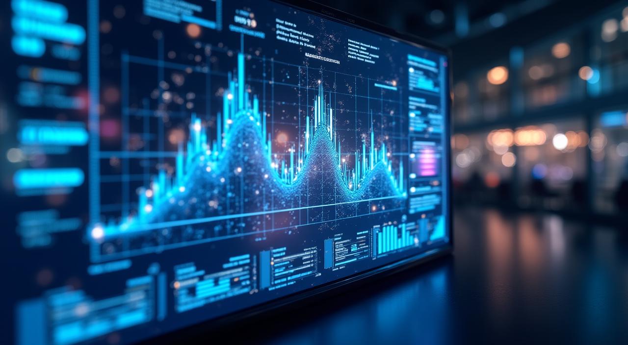 Modern futuristic AI dashboard interface reflecting data trends